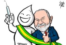 Charge >Nando Motta – Um presidente que se vacina!